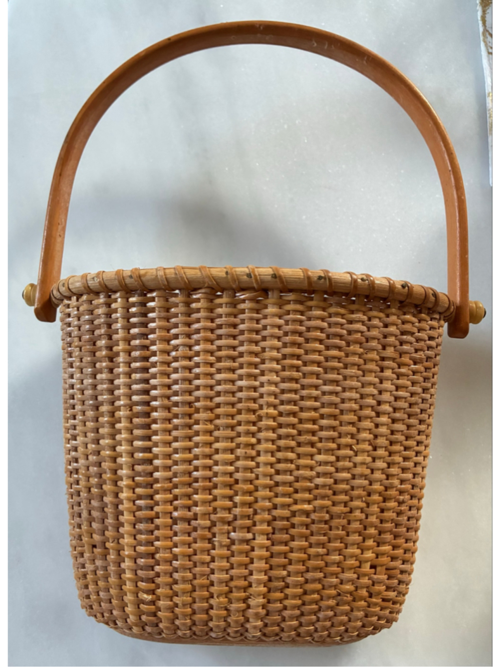 Nantucket style Woven Rattan Basket / Tote Bag